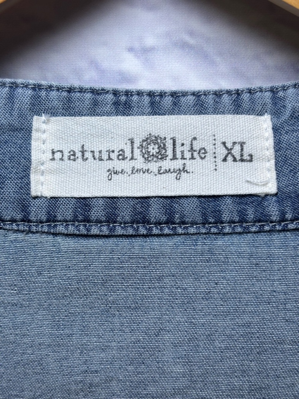 NATURAL LIFE Relaxed Fit Chambray Popover Blouse Top Bobo Size XL - Picture 7 of 10